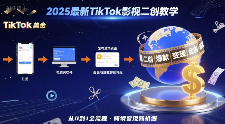 2025年最新TikTok影视二创教学，从注册到发布撸美金全流程，跨境变现新机遇-最全项目网