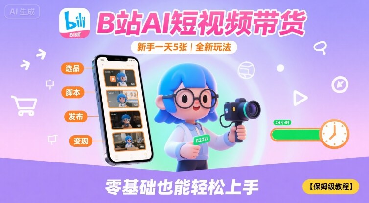 B站AI短视频带货，新手一天5张，全新玩法【保姆级教程】-最全项目网