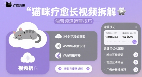 猫咪疗愈长视频拆解 &油管频道运营技巧-最全项目网