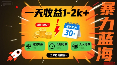 一天收益1-2k+ 稳定项目，暑期暴力蓝海项目，长期稳定，人人可做【揭秘】-最全项目网