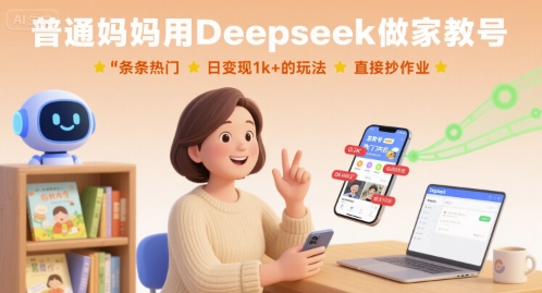 普通妈妈用Deepseek做家教号，条条热门，日变现1k+的玩法，直接抄作业-最全项目网
