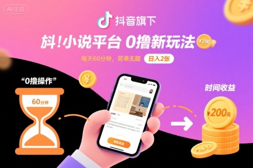 抖音旗下小说平台0撸新玩法，每天挂G60分钟，简单无脑，日入2张【揭秘】-最全项目网