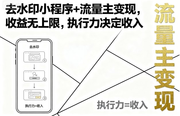 去水印小程序+流量主变现，收益无上限，执行力决定收入-最全项目网