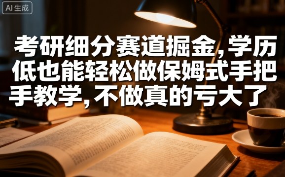 考研细分赛道掘金，日入1k+，学历低也能轻松做保姆式手把手教学，不做真的亏大了【揭秘】-最全项目网
