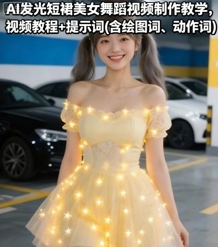 AI发光短裙美女舞蹈视频制作教学，视频教程+提示词(含绘图词、动作词)-最全项目网