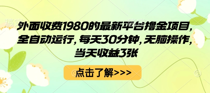 外面收费1980的最新平台撸金项目，全自动运行，每天30分钟，无脑操作，当天收益3张【揭秘】-最全项目网