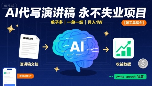 AI代写演讲稿，永不失业项目，单子多，一单一结，月入1W【附工具指令】-最全项目网