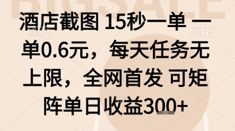 酒店截图项目，15秒一单，一单0.6米，每天任务无上限，全网首发可矩阵单日收益3张+【揭秘】-最全项目网