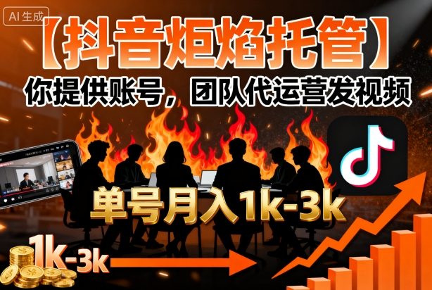 【抖音炬焰托管】你提供账号，团队代运营发视频，单号月入1k+【揭秘】-最全项目网