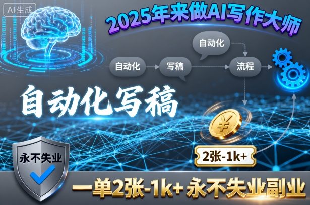 2025年来做AI写作大师，自动化写稿，一单2张-1k+，永不失业副业-最全项目网