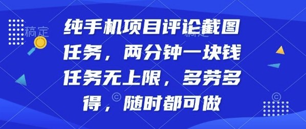 纯手机项目评论截图任务，两分钟一块钱多劳多得，随时随地都能做【揭秘】-最全项目网