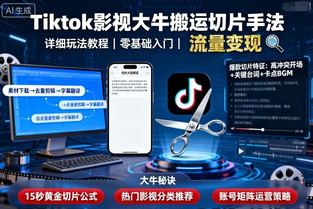 Tiktok影视大牛搬运切片手法，详细玩法教程-最全项目网