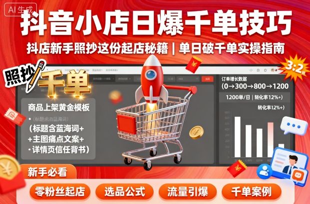 抖音小店日爆千单技巧，抖店新手照抄这份起店秘籍，单日破千单-最全项目网