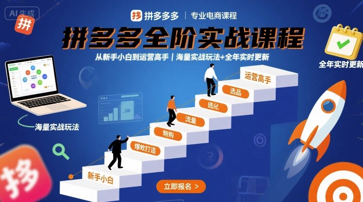 拼多多全阶实战课程，从新手小白到运营高手，海量实战玩法+全年实时更新【2025年9月更新】-最全项目网