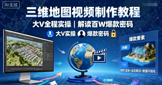 三维地图视频制作教程，大V全程实操，解读百W爆款密码-最全项目网