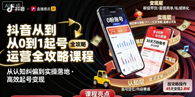 抖音从0到1起号运营全攻略课程，从认知纠偏到实操落地，高效起号变现-最全项目网