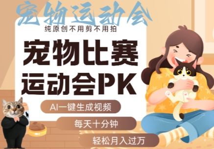 AI一键生成宠物比赛运动会PK视频，纯原创不用剪不用拍，每天十分钟，轻松月入过1W+-最全项目网
