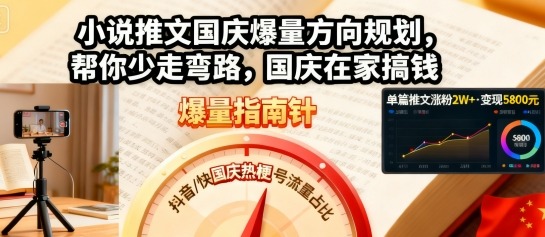 小说推文国庆爆量方向规划，帮你少走弯路，国庆在家搞钱-最全项目网