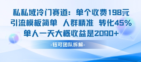 私域冷门赛道单个收费198米引流模板简单人群精准 45%的转化率单人一天大概收益多张-最全项目网