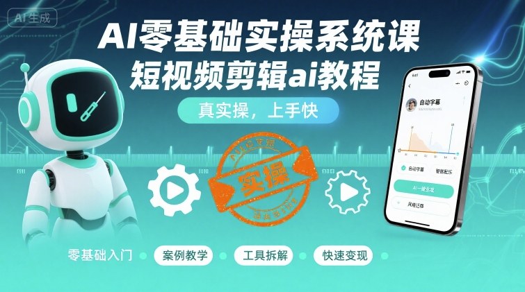 AI零基础实操系统课，短视频剪辑ai教程，真实操，上手快-最全项目网