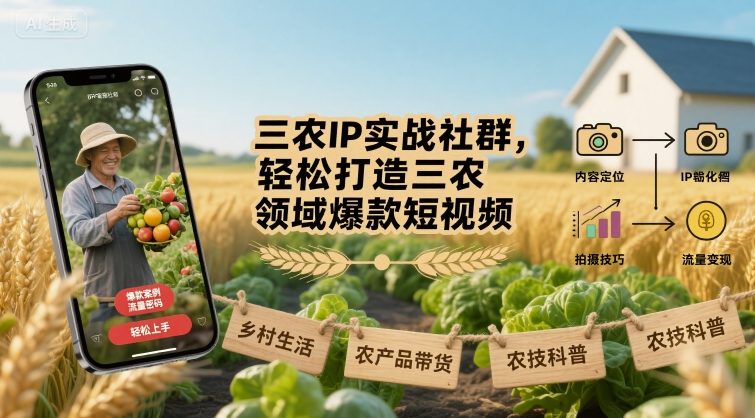 三农IP实战社群，轻松打造三农领域爆款短视频-最全项目网
