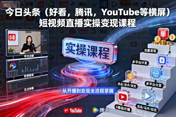 今日头条（好看，腾讯，YouTube等横屏）短视频直播实操变现课程-最全项目网