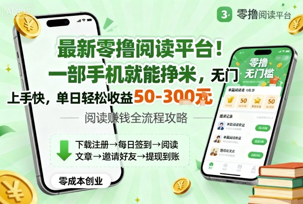 最新零撸阅读平台！一部手机就能挣米，无门槛上手快，单日轻松收益50-3张【揭秘】-最全项目网