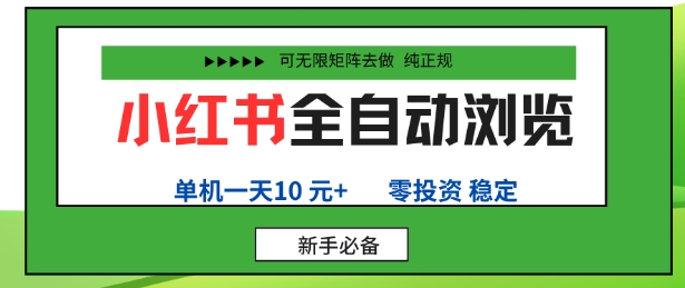 小红书全自动浏览项目，零投资，全程手机去跑，单账号一天10米+，可无限矩阵去做【揭秘】-最全项目网