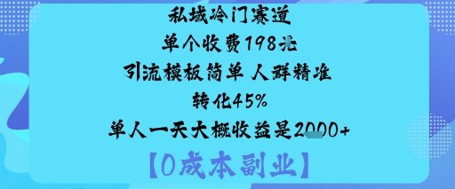 私域冷门赛道:单个收费198米引流模板简单人群精准转化45%单人一天大概收益是1k+-最全项目网