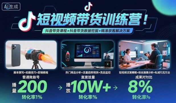 短视频带货训练营，抖音带货课程+抖音带货数据挖掘+精准获客解决方案-最全项目网
