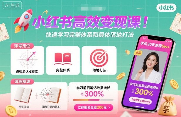小红书高效变现课，快速学习小红书完整体系和具体落地打法-最全项目网