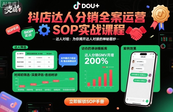 抖店达人分销全案运营SOP实战课程，为你揭开达人对接的神秘面纱-最全项目网