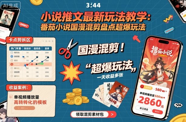 小说推文最新玩法教学，番茄小说国漫混剪盘点超爆玩法，全程干货，一天收益多张-最全项目网