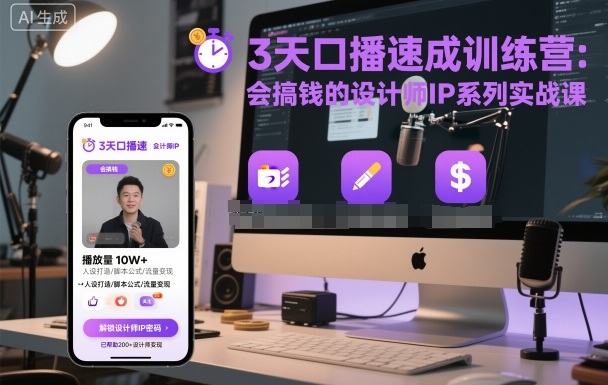 3天口播速成训练营，会搞钱的设计师IP系列实战课-最全项目网