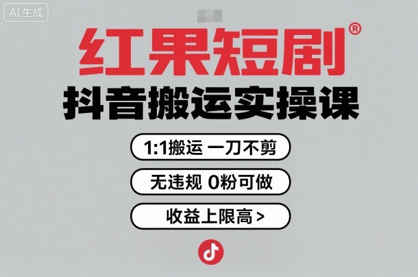 红果短剧拉新之抖音搬运实操课，1：1搬运，一刀不剪，无违规，0粉可做，收益上限高-最全项目网