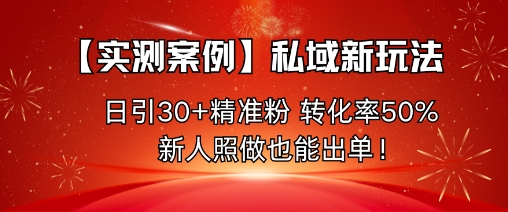 【实测案例】私域新玩法，日引30+精准粉，转化率50%，新人照做也能出单！-最全项目网