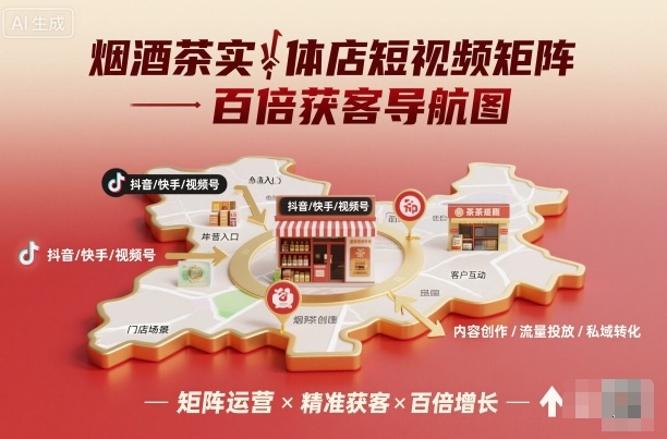 烟酒茶实体店短视频矩阵百倍获客导航图-最全项目网