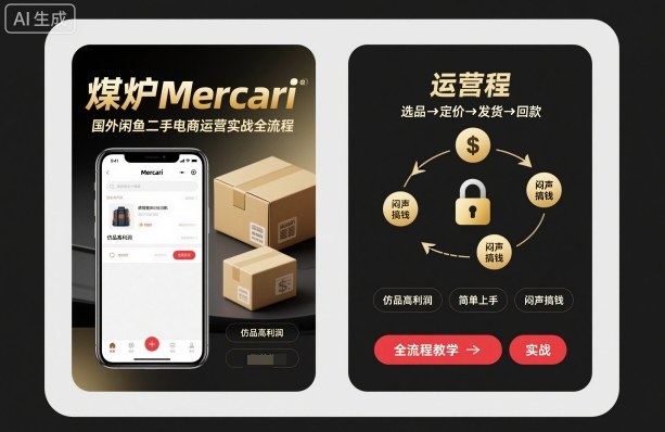 煤炉Mercari国外闲鱼二手电商运营实战全流程，仿品高利润，简单上手，闷声搞钱-最全项目网