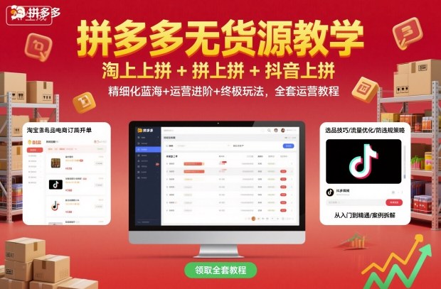 拼多多无货源教学，淘上拼+拼上拼+抖上拼，精细化蓝海+运营进阶+终极玩法，全套运营教程-最全项目网
