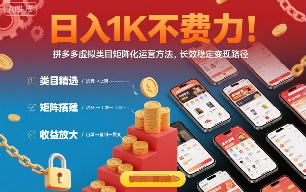 日入1K不费力！拼多多虚拟类目矩阵化运营方法，长效稳定变现路径-最全项目网