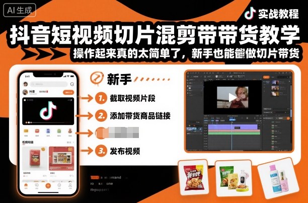 抖音短视频切片混剪带货教学，操作起来真的太简单了，新手也能做切片带货-最全项目网