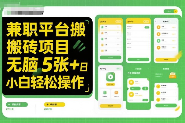 兼职平台搬砖项目无脑操作日入5张＋小白轻松操作-最全项目网