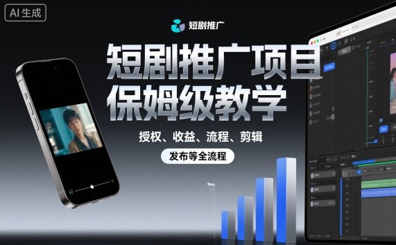 短剧推广项目保姆级教学，授权、收益、流程、剪辑，发布等全流程-最全项目网