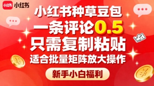 小红书种草豆包，一条评论0.5，只需复制粘贴，适合批量矩阵放大操作，新手小白福利-最全项目网