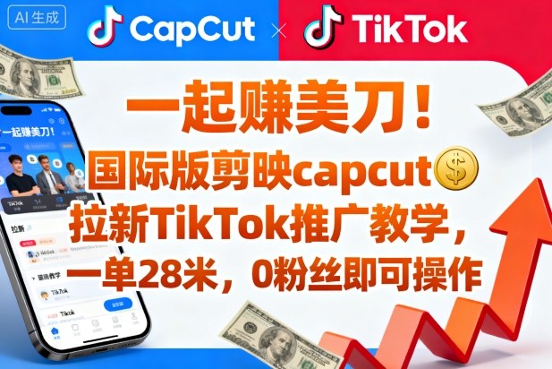 一起賺美刀！国际版剪映capcut拉新TikTok推广教学，一单28米，0粉丝即可操作（附推广入口和教学）-最全项目网