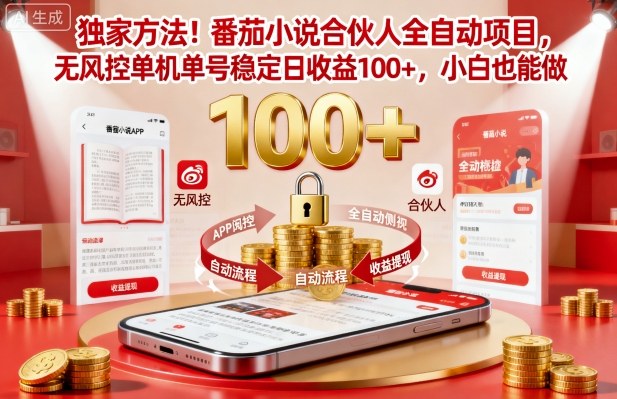 独家方法！番茄小说合伙人全自动挂G项目，无风控单机单号稳定日收益100+，小白也能做【揭秘】-最全项目网