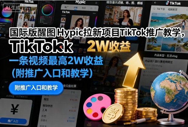 国际版醒图Hypic拉新项目TikTok推广教学，一条视频最高2W收益（附推广入口和教学）-最全项目网
