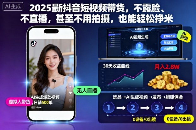 2025最新抖音短视频带货，不露脸、不直播，甚至不用拍摄，也能轻松挣米-最全项目网