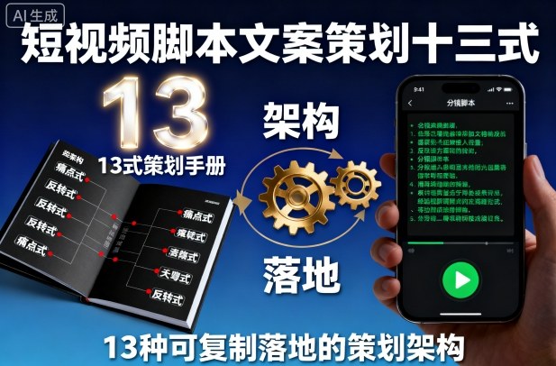 短视频脚本文案策划十三式，13种可复制落地的策划架构-最全项目网