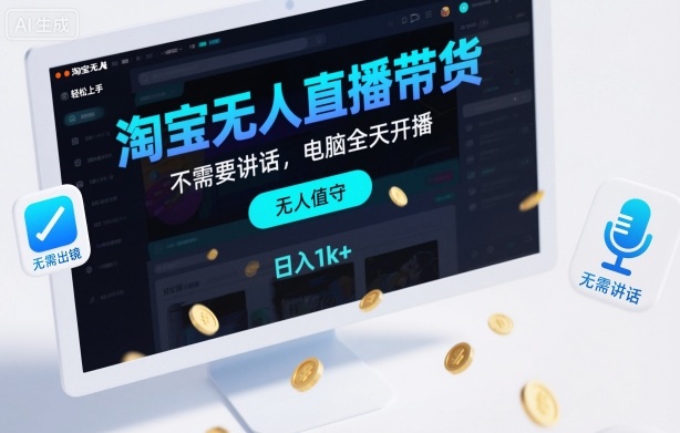 淘宝无人直播带货，不需要出镜，不需要讲话，电脑全天开播，轻松上手，日入1k+【揭秘】-最全项目网